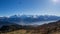 Panorama of Eiger, Moench and Jungfrau mountains with blue sky