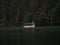 Panorama electric boat on alpine mountain lake Konigssee Koenigssee King Schonau Berchtesgaden Bavaria Germany alps