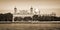 Panorama of Ellis island in New York, vintage sepia process