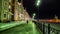 Panorama on the embankment with beautiful night lighting in winter, spring or autumn. Bryggen embankment in the city of