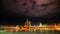 Panorama on the embankment with beautiful night lighting in winter, spring or autumn. Bryggen embankment in the city of