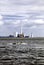 Panorama of Esbjerg harbor with resting seals, Denmark