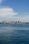 Panorama of european part of Istanbul city at background, Besiktas area. View from ferry
