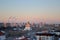 Panorama of the evening city with a view of the Transfiguration Cathedral from the height of the 16th floor.