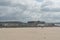Panorama of the expansive sandy beaches at Deauville in Normandy on a beautiful summer day