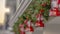 Panorama Exterior of a festive house decorated with a traditional Christmas garland