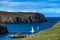 Panorama of Fair Isle in Scotland at the sunny day