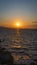 Panorama of famous Camelot Beach on Cyprus. Beautiful sunset vertical background. Sundown. Seascape.