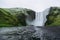 The panorama of the famous Skogarfoss waterfall in Iceland. A part of the Golden