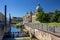 Panorama of the Federal Administrative Court Leipzig - Germany with River in the foreground at blue sky