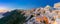 Panorama of Fira at sunset, Santorini, Greece