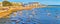 Panorama of the fishing boats in La Caleta harbor, Cadiz, Spain