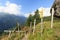 Panorama with footpath, signposts and mountains in the Hohe Tauern Alps, Austria