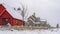 Panorama Footprints on powdery snow along the charming homes at winter time in Utah