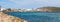 Panorama of Fornells village located in a bay in the north of the Balearic island of Menorca