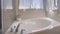 Panorama frame Bathroom interior with close up view of the gleaming built in bathtub