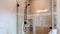 Panorama frame Bathroom rectangle shower stall with half glass enclosure and hinged door