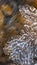 Panorama frame Close up of translucent frozen water on a rocky stream during winter