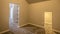 Panorama frame Empty room with carpet floor and view of closet through doorway without door