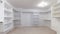 Panorama frame Empty white shelves in a fitted walk-in wardrobe