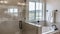 Panorama frame Frameless walk in shower stall and built in bathtub inside tile wall bathroom