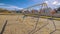Panorama A-frame kids swings in a gravelled playground