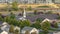 Panorama frame Rooftop view of a church and housing estate