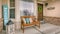 Panorama frame Wooden porch bench with pillows against the shiny front window