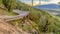 Panorama frame Wooden struts supporting an elevated boardwalk