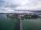 Panorama of Friedrichshafen city centre from observation tower Moleturm Bodensee Lake Constance BaWu Germany