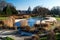 Panorama garden in Laeken, overviewing frozen ponds and reeds, Brussels