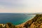 Panorama of Giardini Naxos bay and cruise ships anchored in Sicily, Italy. View from Taormina city