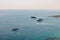 Panorama of Giardini Naxos bay and cruise ships anchored in Sicily, Italy. View from Taormina city