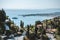 Panorama of Giardini Naxos city in Sicily, Italy. View from Taormina city