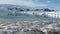 Panorama glacier on border with ocean. Arctic.