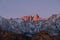 Panorama of Glowing Lone Pine Peak and Mount Whitney Sunrise, Alabama Hills, Lone Pine, California