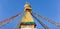 Panorama of Gods eyes at the Boudhanath stupa in Kathmandu