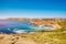 Panorama Golden Bay Malta summer tourist resort beach azure water sea, . Concept travel