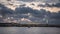 Panorama of Golden Horn in Istanbul with the view of Halic metro bridge at sunset, illuminated at night in, Turkey, Istambul