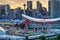 Panorama of Golden Sunset Over Calgary Stampede City Skyline