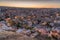 Panorama of Goreme at blue hour with fairy chimneys and rock formations