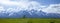 Panorama of Grand Teton mountain range in Wyoming