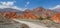 Panorama of a gravel road in the Andes mountain near Purmamarca