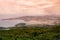 Panorama of the Greek city of Volos at sunset. Volos Greece. View from the mountain on the Volos