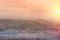 Panorama of the Greek city of Volos at sunset. Volos Greece. View from the mountain on the Volos