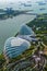 Panorama of Greenhouses Flower Dome and Cloud Forest at Gardens by the Bay in Singapore