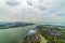 Panorama of Greenhouses Flower Dome and Cloud Forest at Gardens by the Bay in Singapore