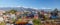 Panorama of guesthouses at Pokhara Lakeside with Annapurna mountain range