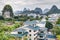 Panorama of Guilin and its karst mountains from Fubo hill