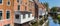 Panorama of hanging kitchens on historic houses in Appingedam